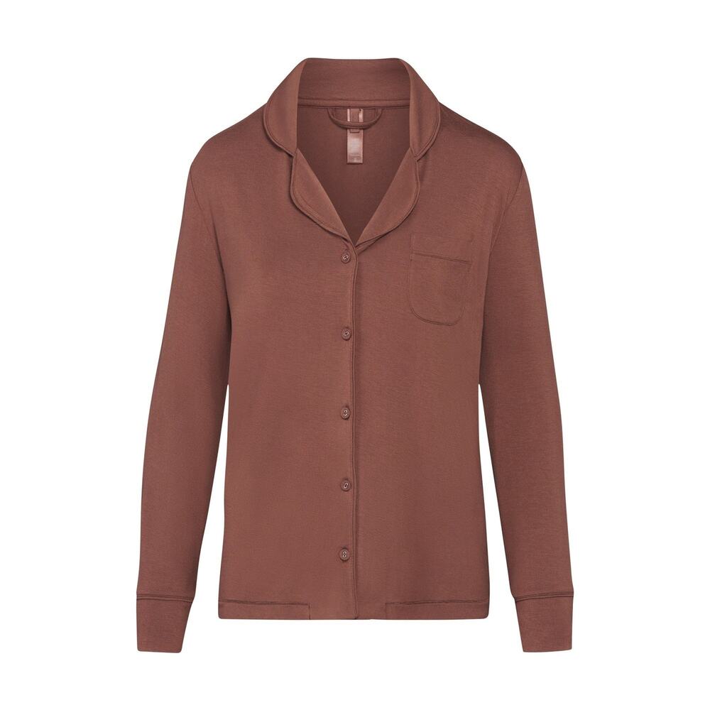 SKIMS Sleep Button Up Top - S - Wood